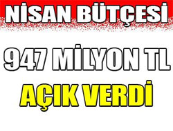 Bütçe 947 milyon TL açık verdi