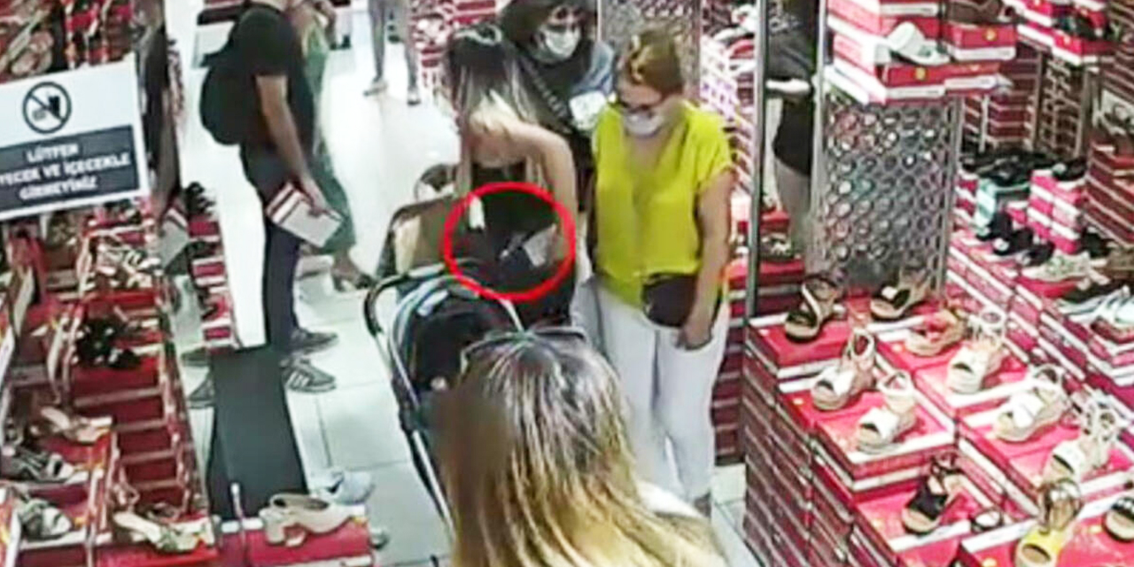 Şişli’deki AVM’de bebek arabalarından hırsızlık anı kameraya yansıdı