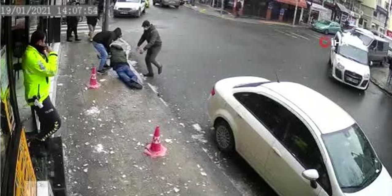 Şişli'de akıl almaz olay bir olay yaşandı! Buz kütlesi vatandaşın kafasına düştü!