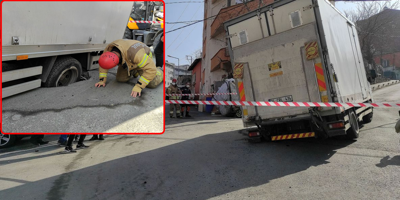 Şişli'de kamyonun geçtiği yol çöktü!