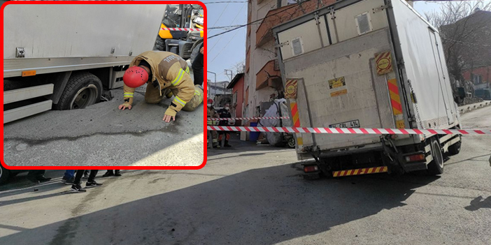 Şişli'de kamyonun geçtiği yol çöktü!