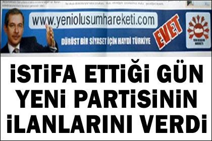 İstifa ettiği gün yeni partisinin ilanını verdi