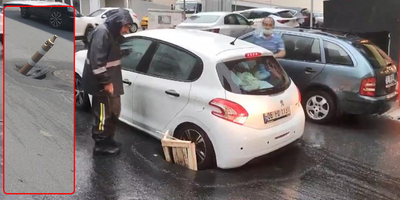 Şişli Esentepe'de iki aydır onarılmayan çukura otomobil düştü!