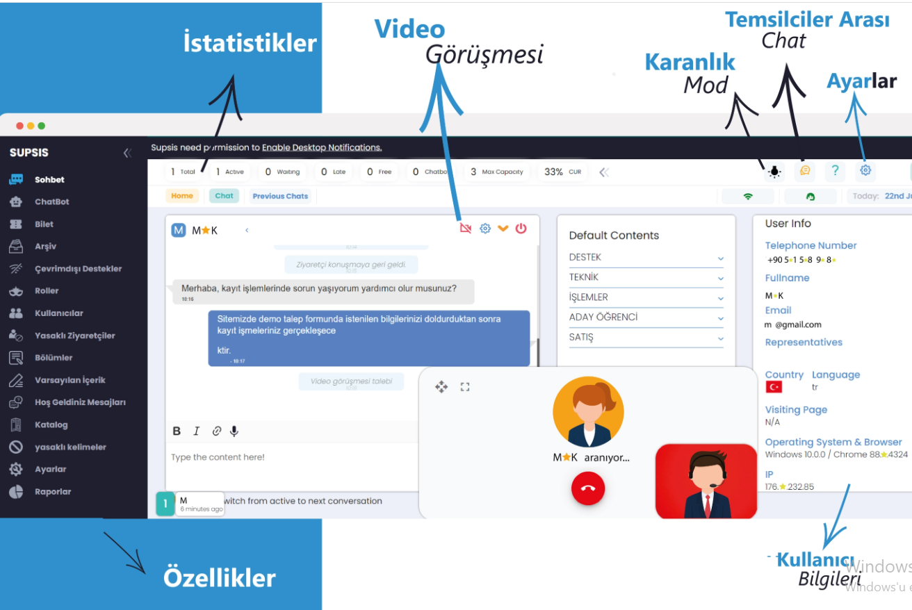 E-TİCARET VE DİĞER SEKTÖRLER İÇİN YERLİ GİRİŞİM SUPSİS CANLI DESTEK SİSTEMİ ÜSTELİK ÜCRETSİZ!
