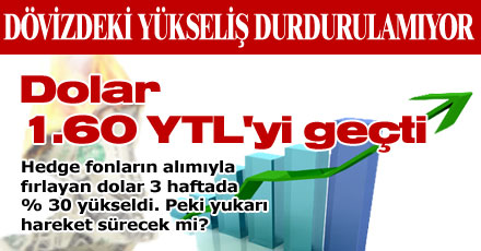 Dolar 1.60 YTL'yi geçti